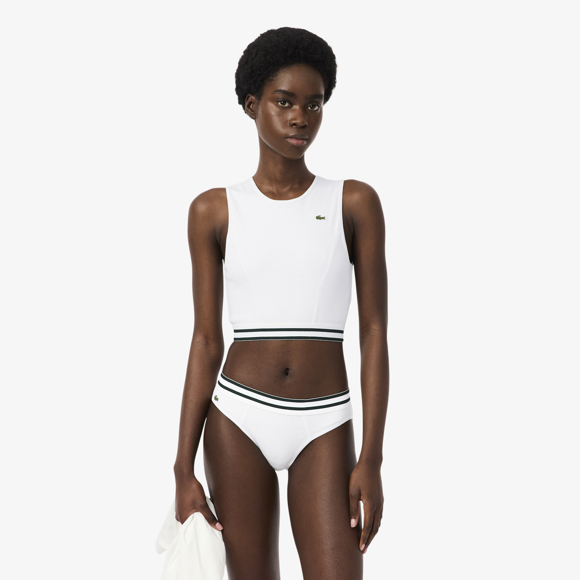 Brassière coton côtelé stretch, LACOSTE