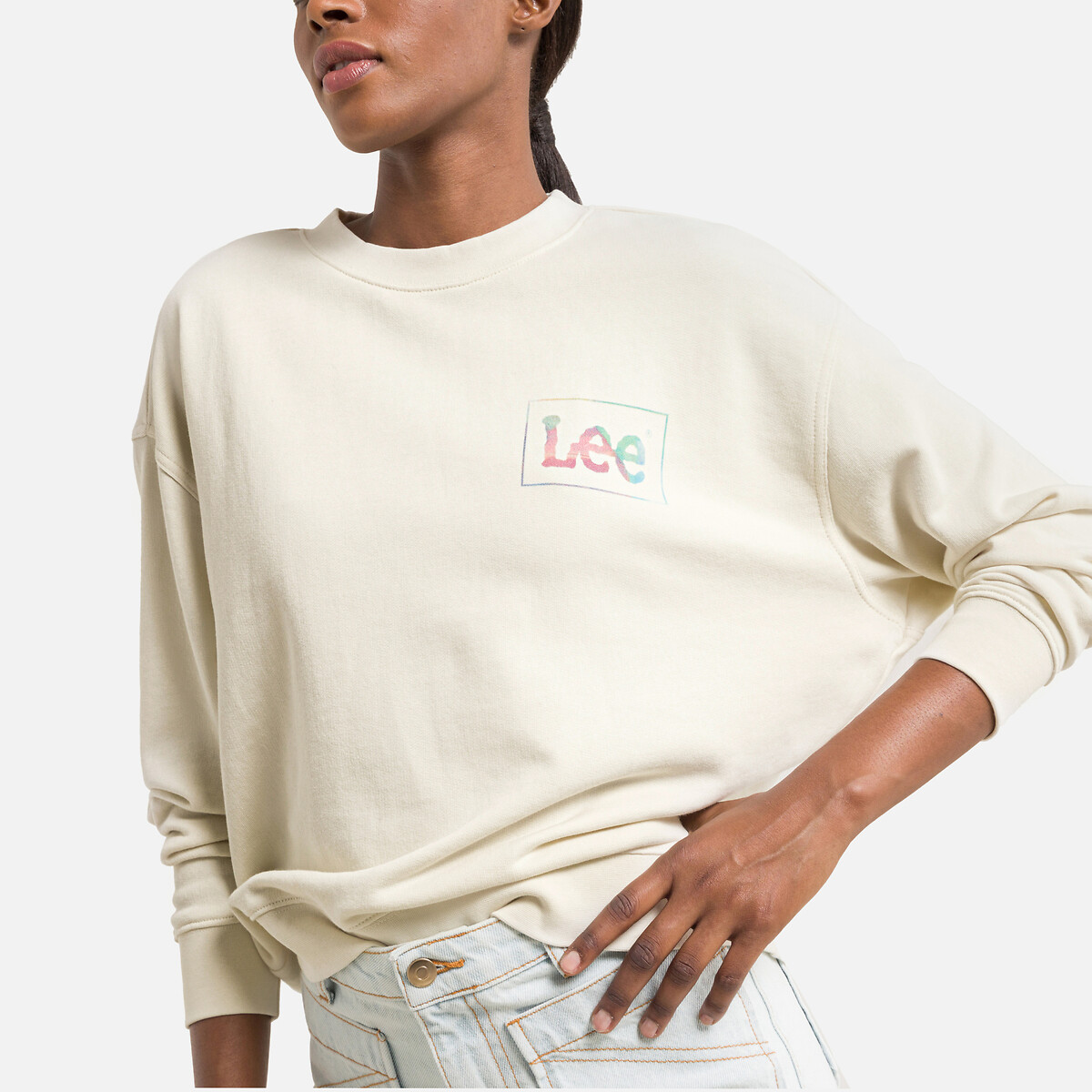 Sweater ronde hals, logo opzij ecru Lee La Redoute