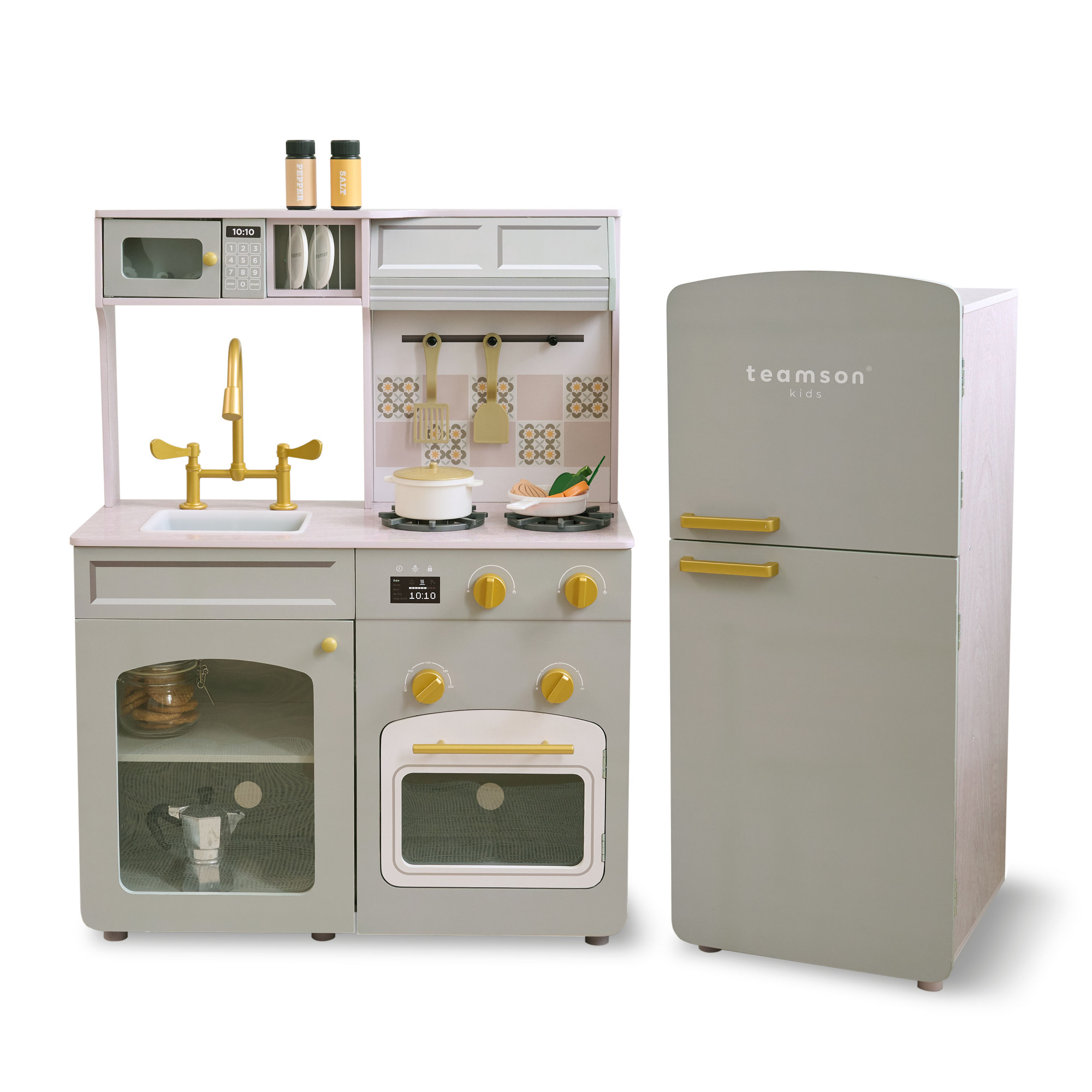 Cuisine jouet bois modulable, 14 accessoires, Vert, LITTLE CHEF, TEAMSON KIDS