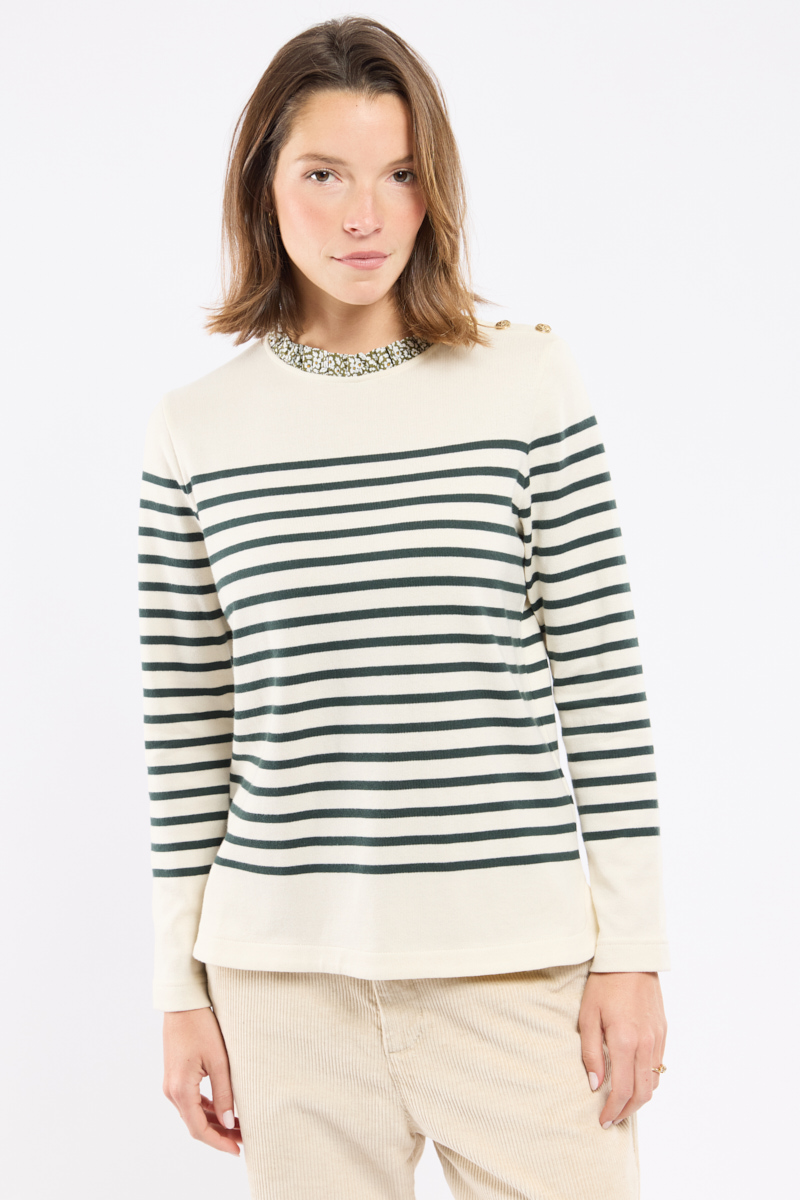 Marinière col fleuri - coton rustique, ARMOR-LUX
