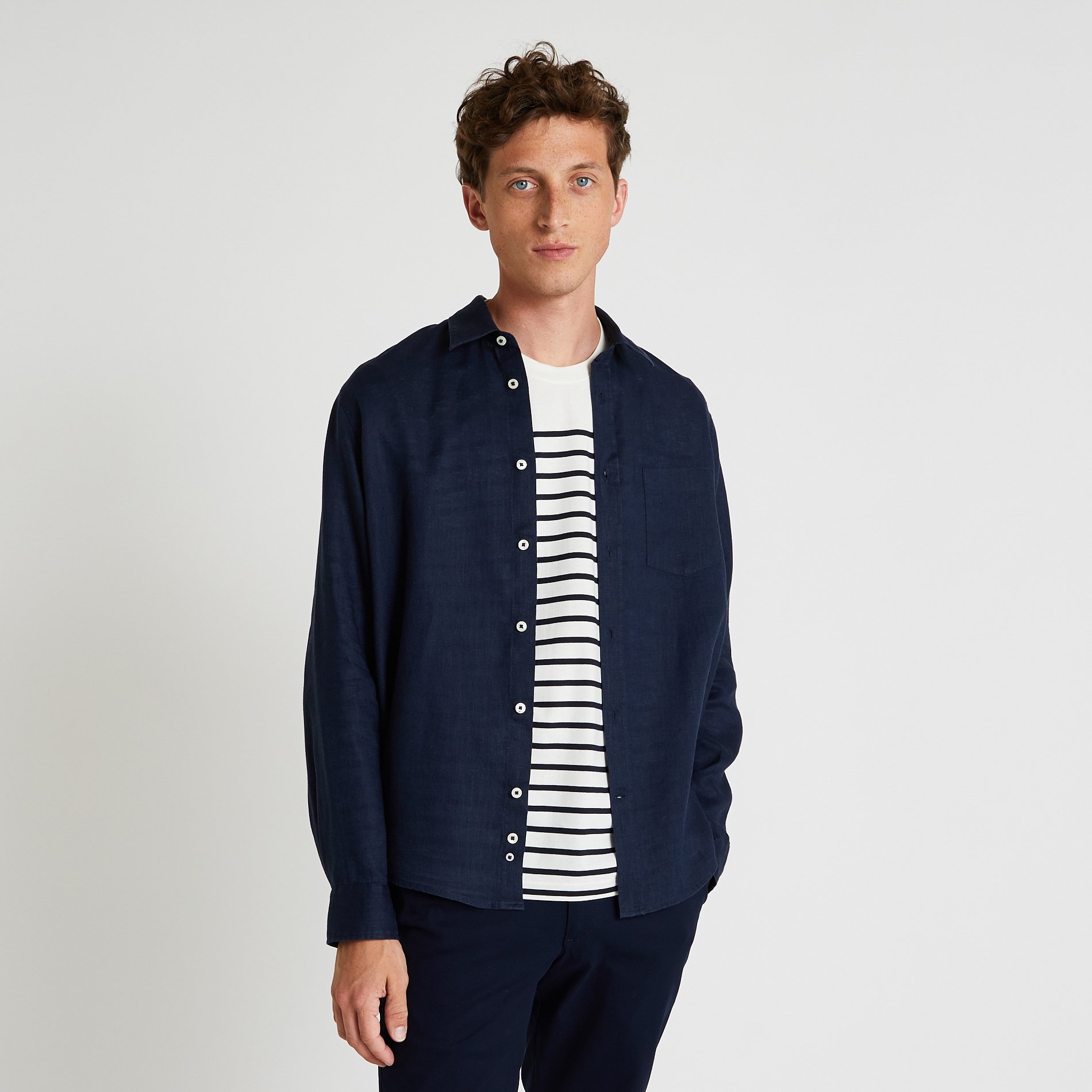 Chemise manches longues en lin, MONOPRIX