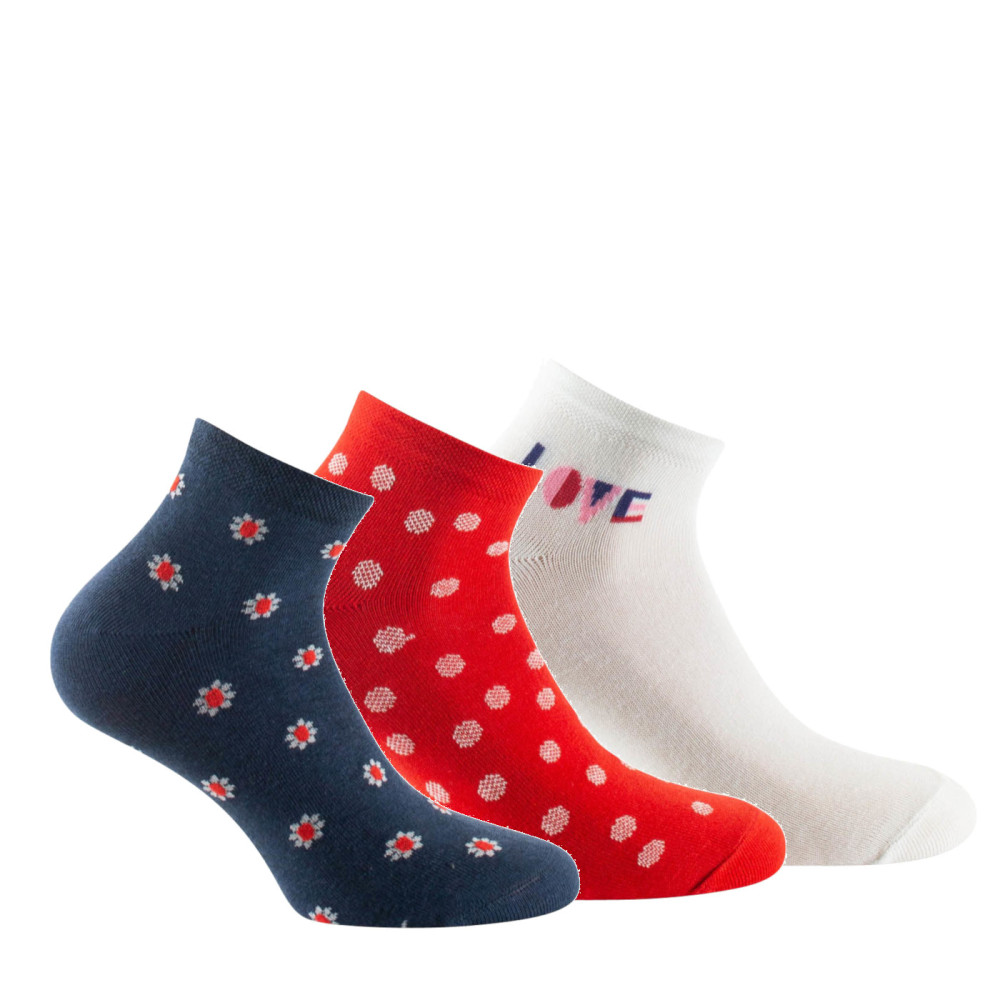 Lot de 3 paires de socquettes en coton motif pâquerettes, KINDY