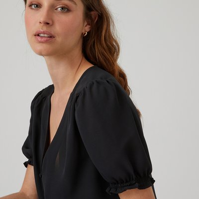 V-Neck Blouse with Short Puff Sleeves LA REDOUTE COLLECTIONS