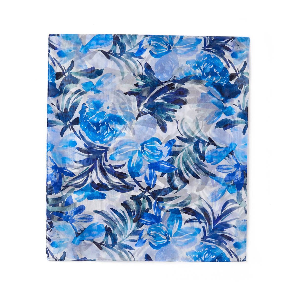 Foulard en soie - motif fleuri - bleu