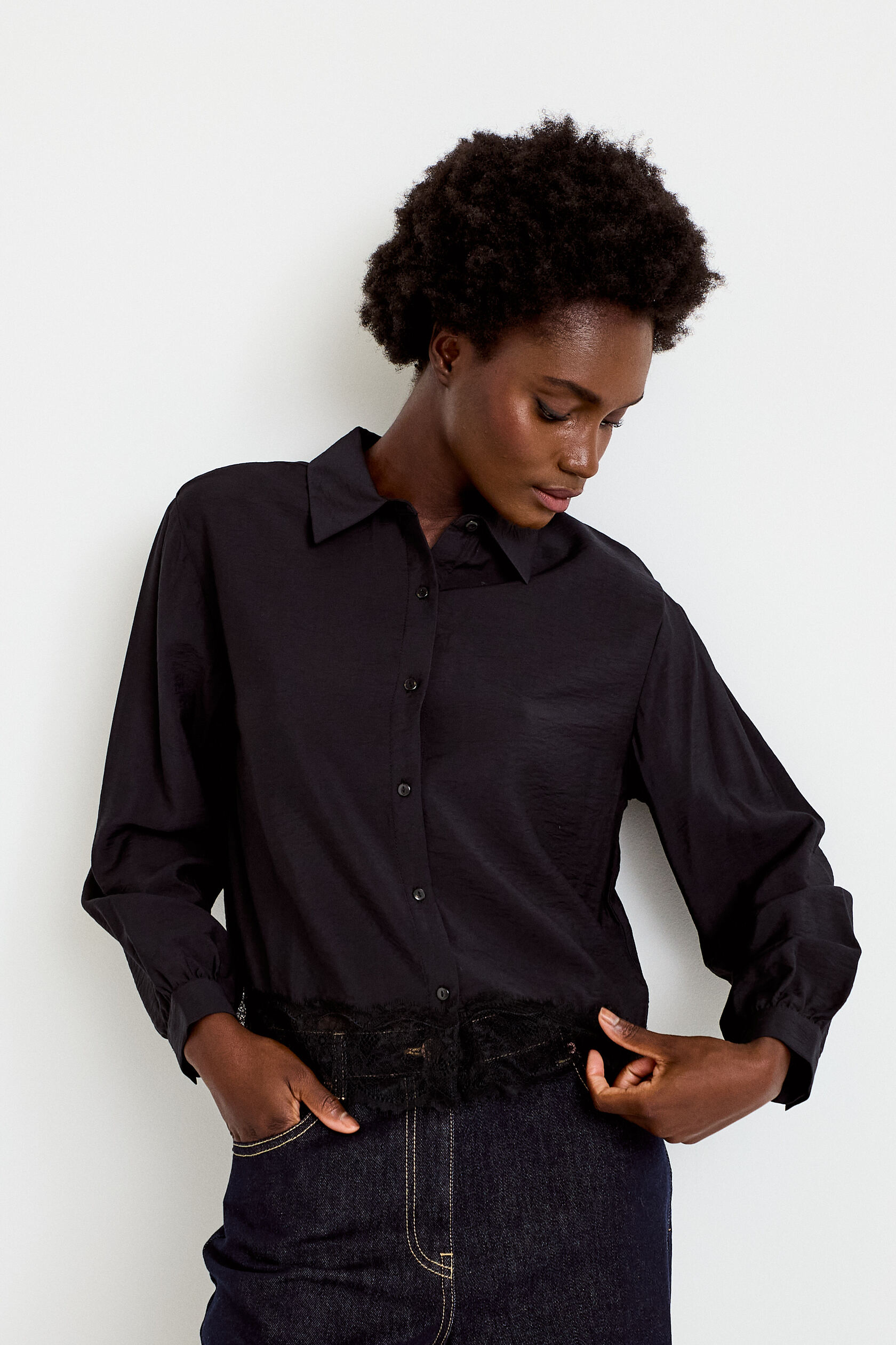 Chemise droite manches longues dentelle, CACHE CACHE