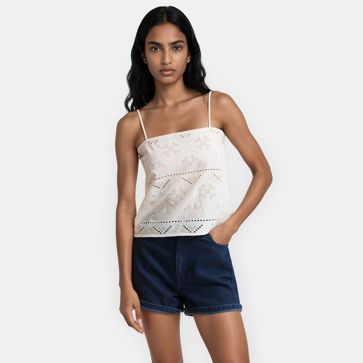 Top à fines bretelles en broderie anglaise, LA REDOUTE COLLECTIONS