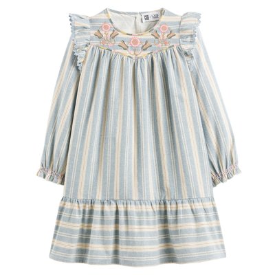 Striped Cotton Ruffled Dress with Long Sleeves LOUISE MISHA X LA REDOUTE