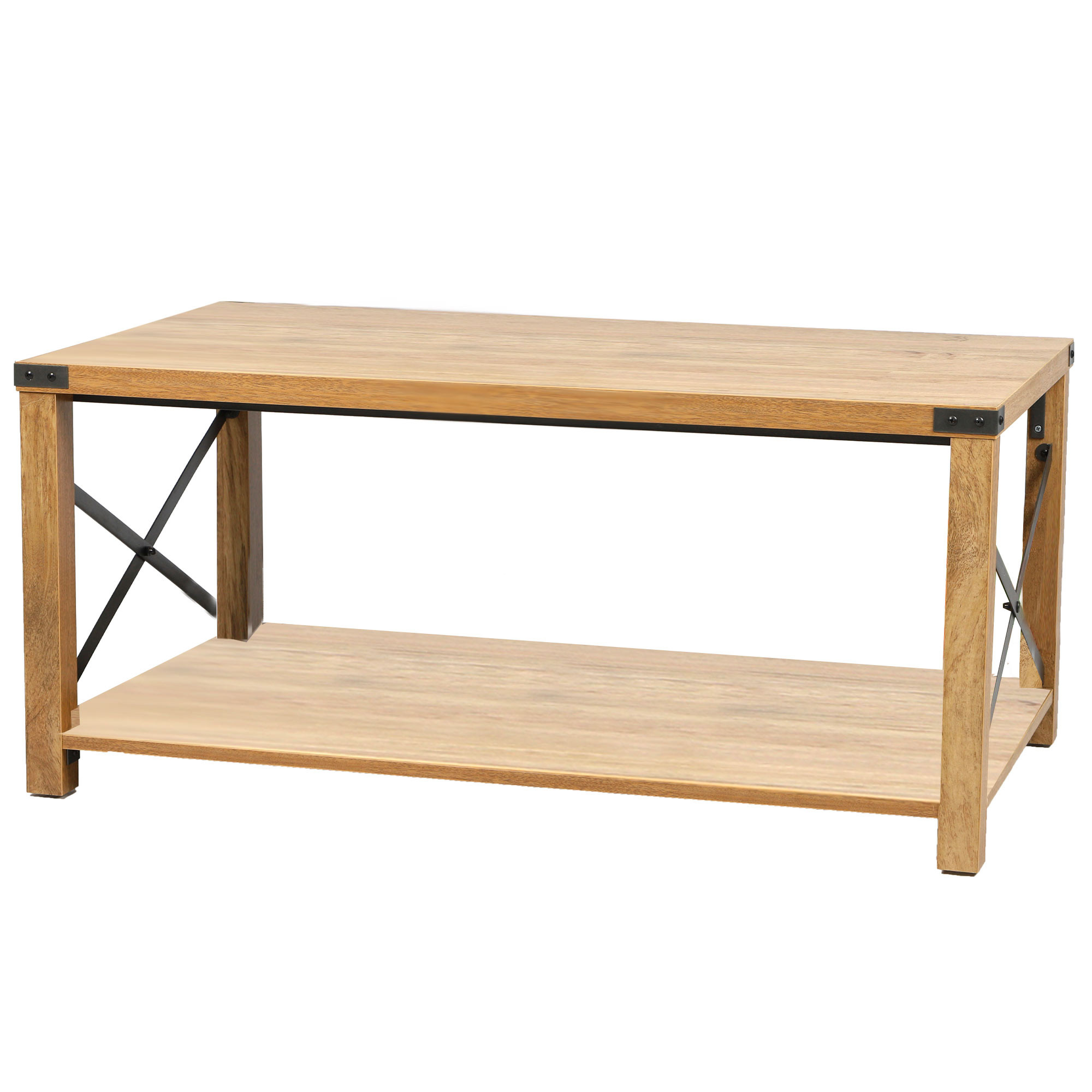 Table basse en bois avec angles et croisillons en métal noir - 100x55x46cm, WADIGA