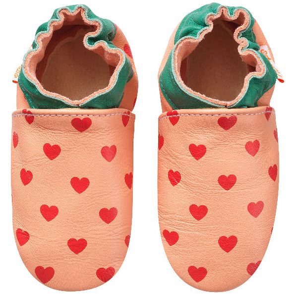 Chaussons bébé cuir souple cœurs, TICHOUPS