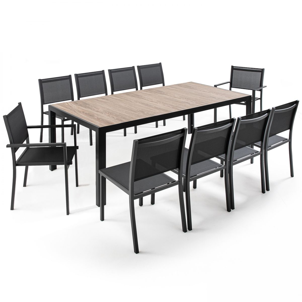 Table de jardin et 6 chaises aluminium plateau en plastique blanc