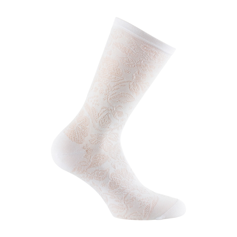 Mi-chaussettes en fil d'écosse dentelle florale MADE IN FRANCE, KINDY