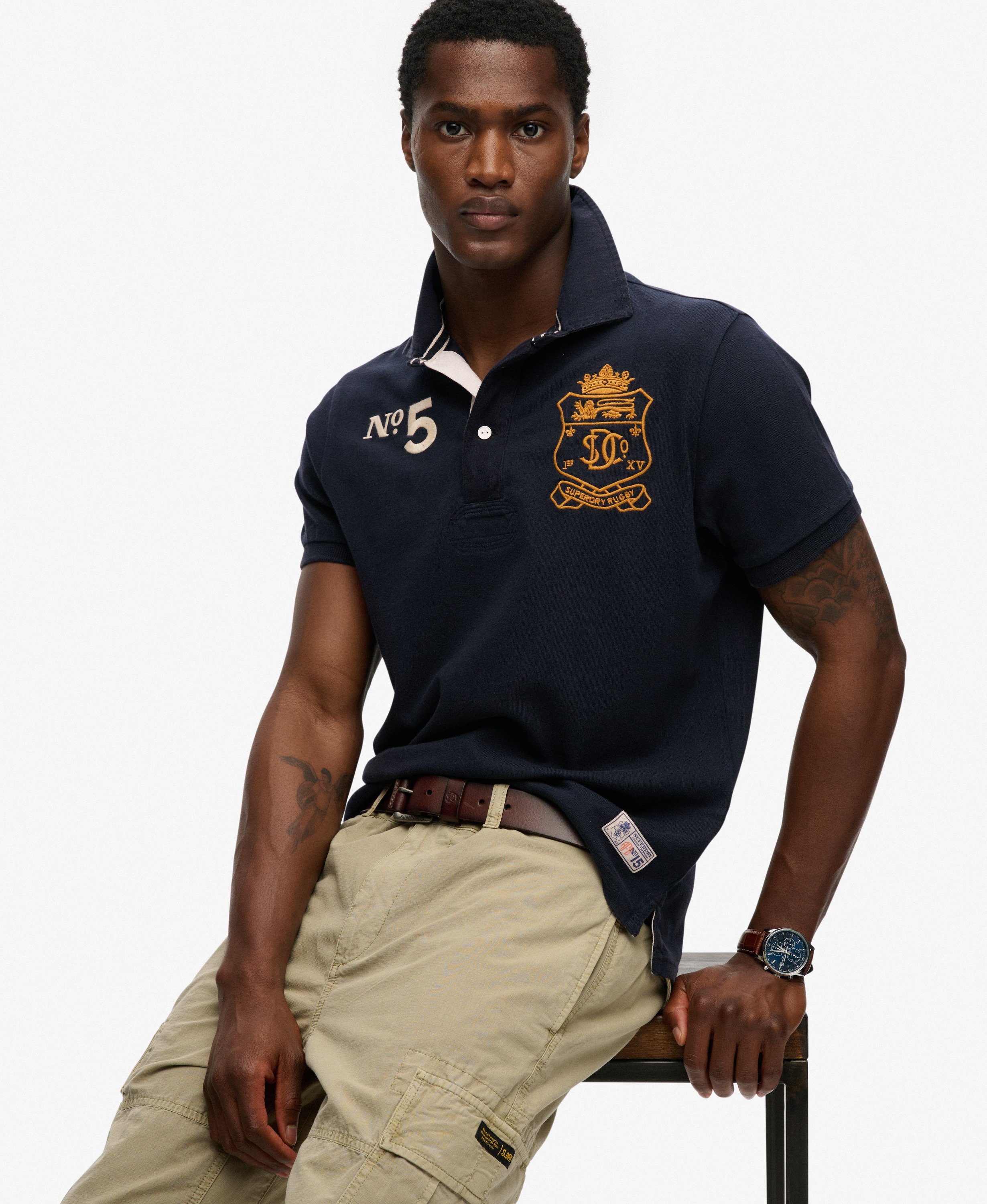 Polo Rugby Jersey Double Emblème Manches Courtes, SUPERDRY