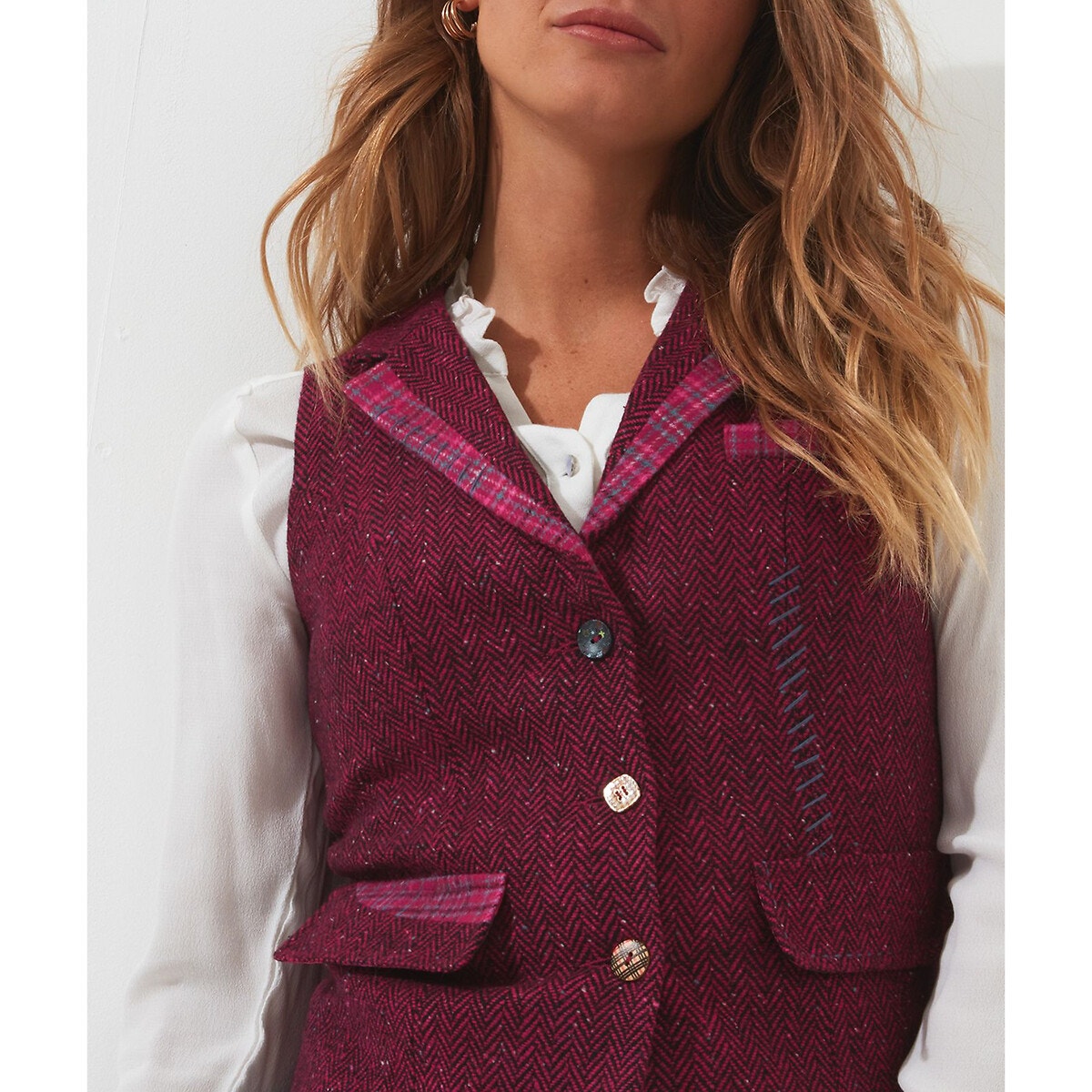 Gilet sans top manche tweed femme