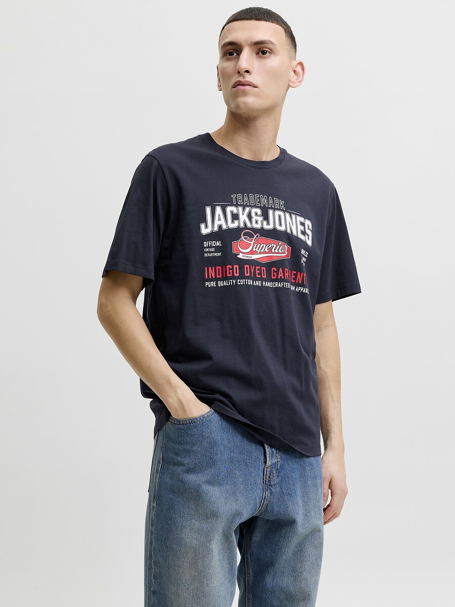 T-shirt manches courtes, col rond, logo, JACK & JONES