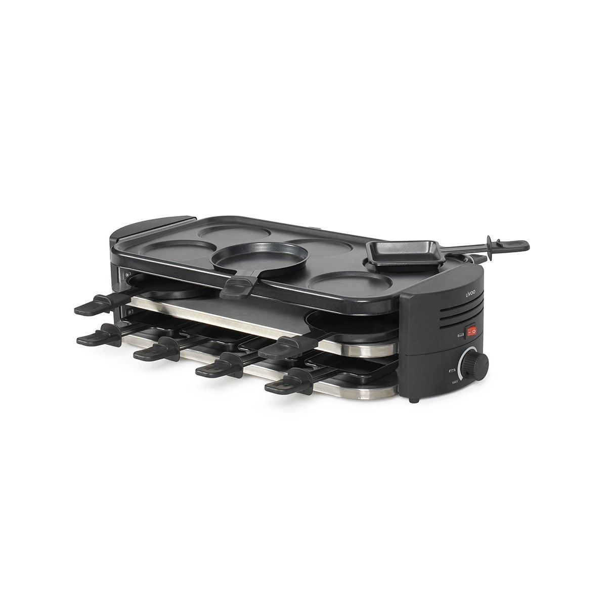 Appareil à raclette, pizzas et crêpes 8 personnes, LIVOO