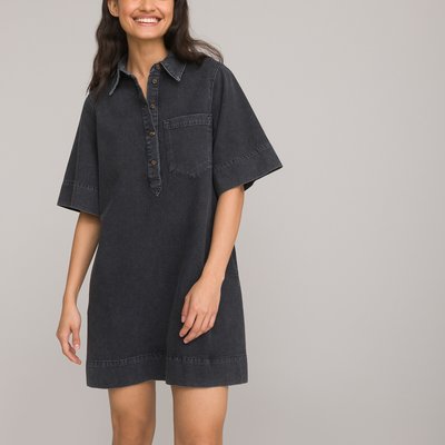 Denim Mini Shift Dress with Short Sleeves LA REDOUTE COLLECTIONS