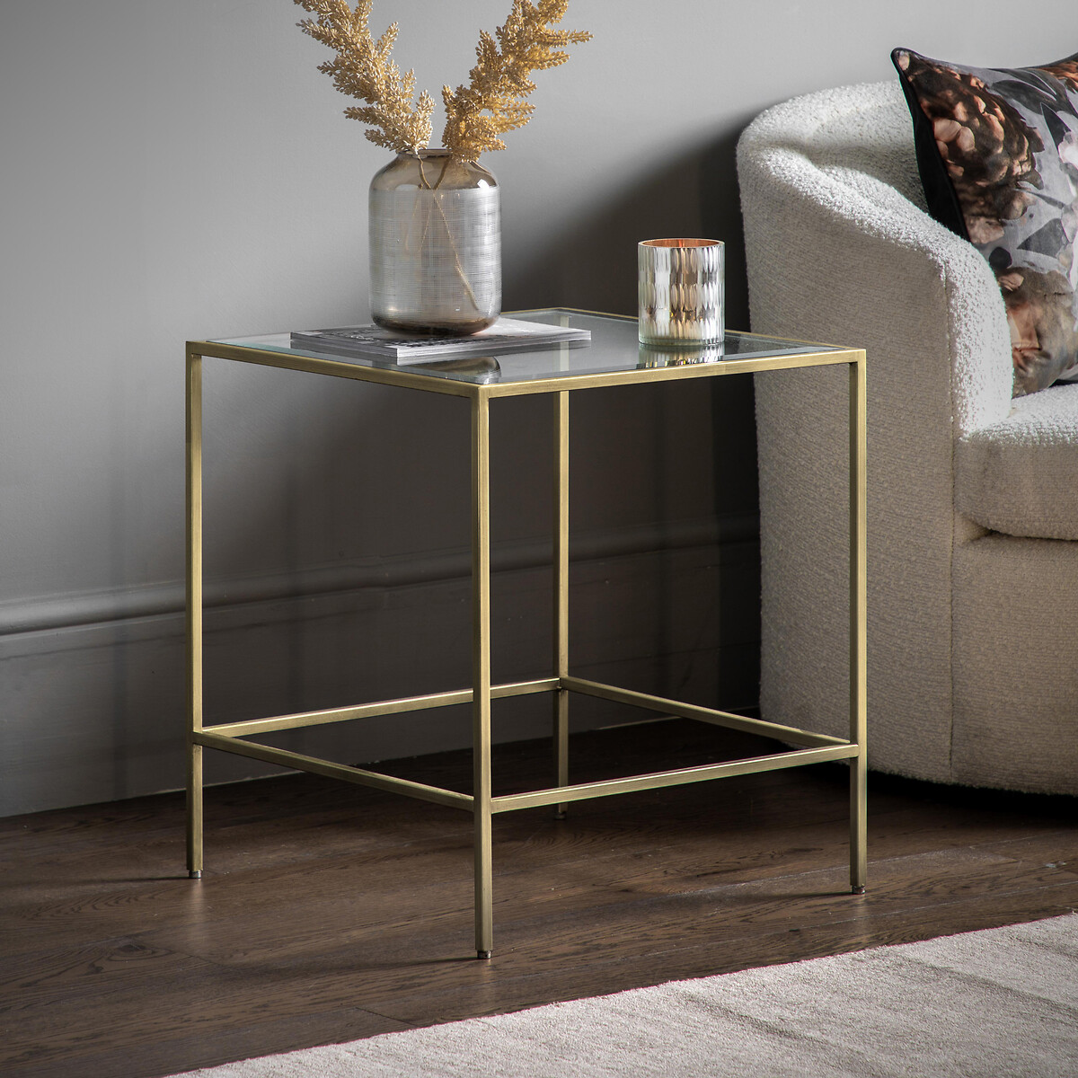 Aligarh luxe smoked glass side table, champagne, So'home | La Redoute
