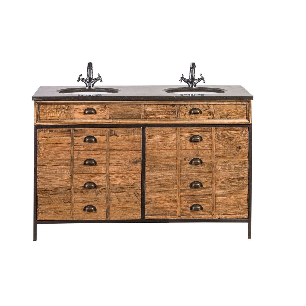meuble de salle bain double vasque l140 en bois recycle - hawai