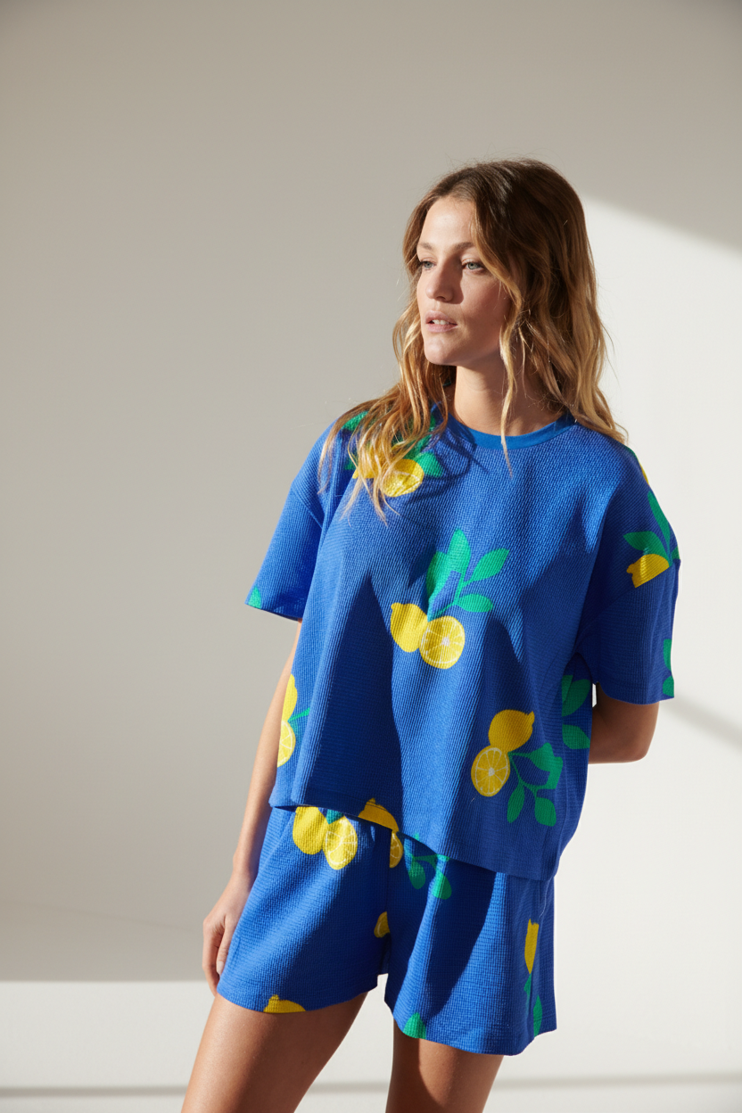 Pyjama coton gaufré imprimé citrons, WE ARE JOLIES