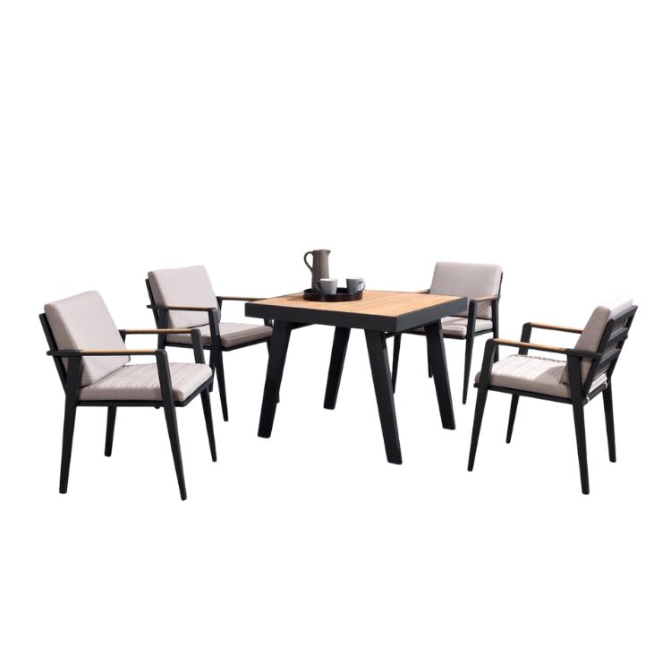 Ensemble repas en aluminium et en teck, LOVY, AU JARDIN DE CHLOÉ
