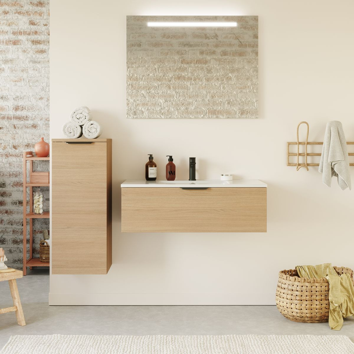 Ensemble vasque intégrée 1 tiroir + miroir - VENICE, HOMIFAB