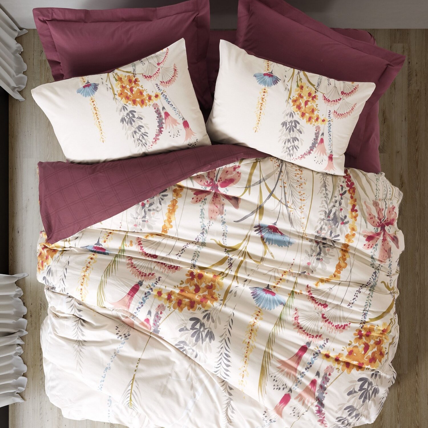 Parure housse de couette coton imprimée floral, Flos, C DESIGN HOME TEXTILE