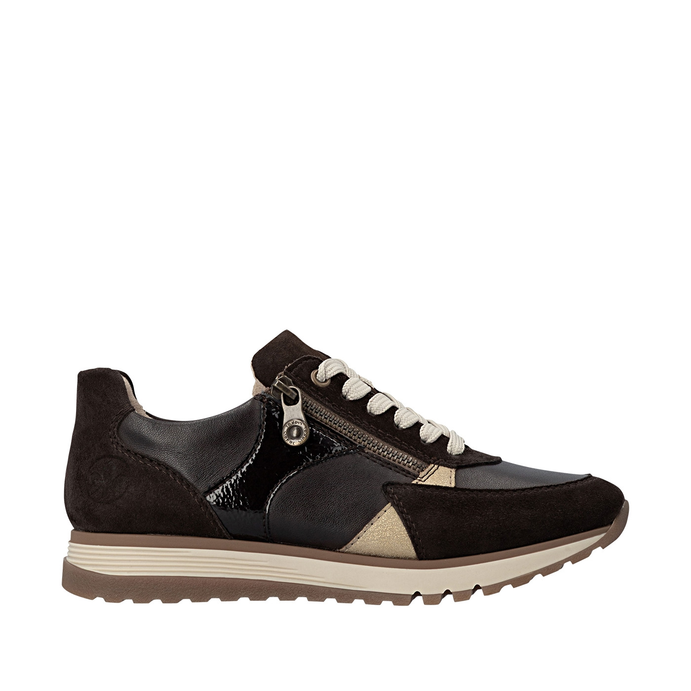 Baskets running en cuir brunes à talon plat avec lacets et zip latéral, RIEKER