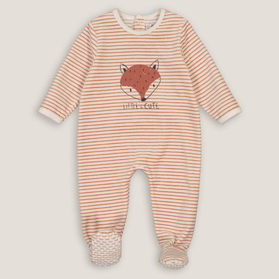 Striped Velour Sleepsuit with Fox Print on the Front LA REDOUTE COLLECTIONS