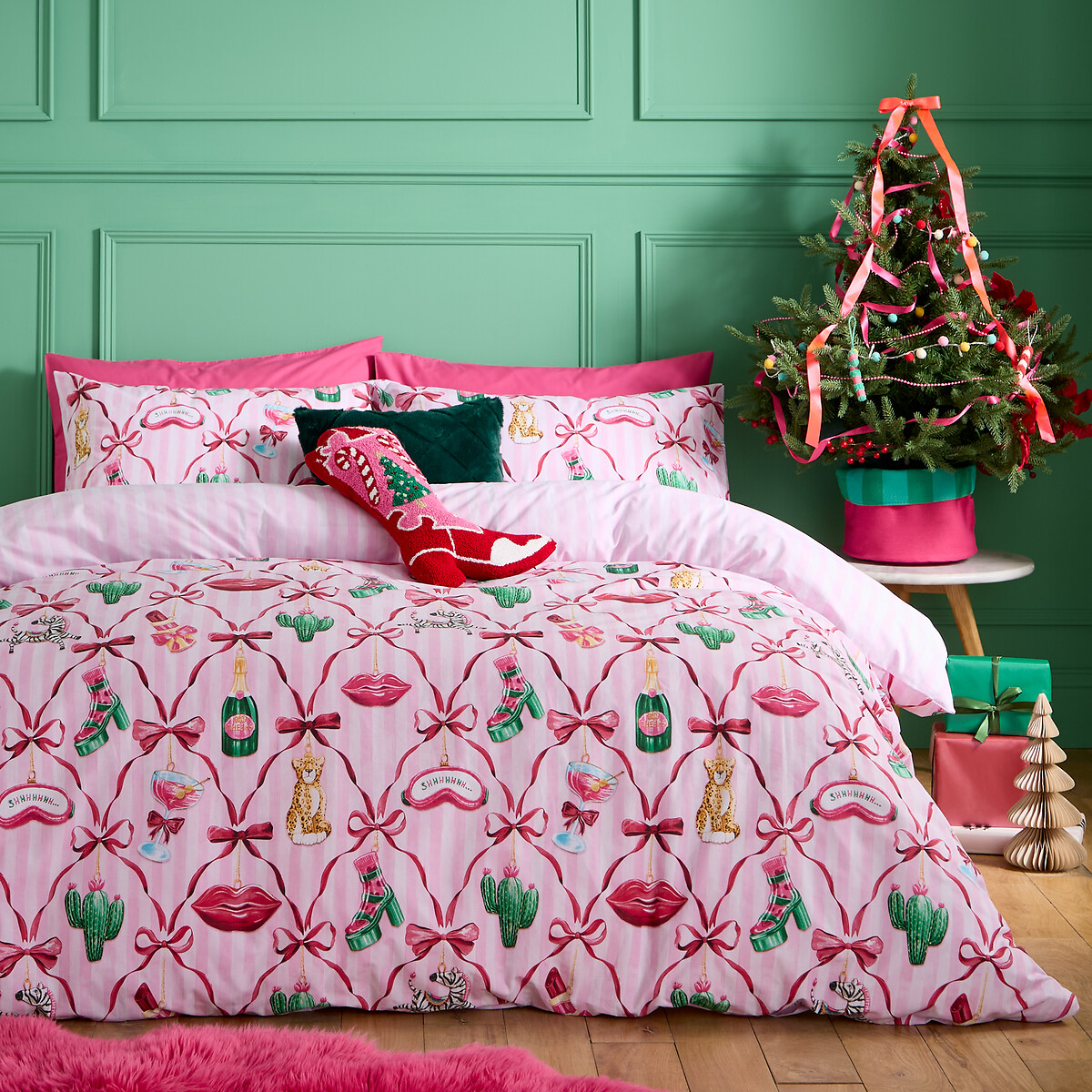 Christmas Kitsch Reversible Duvet Cover and Pillowcase Set, CATHERINE LANSFIELD