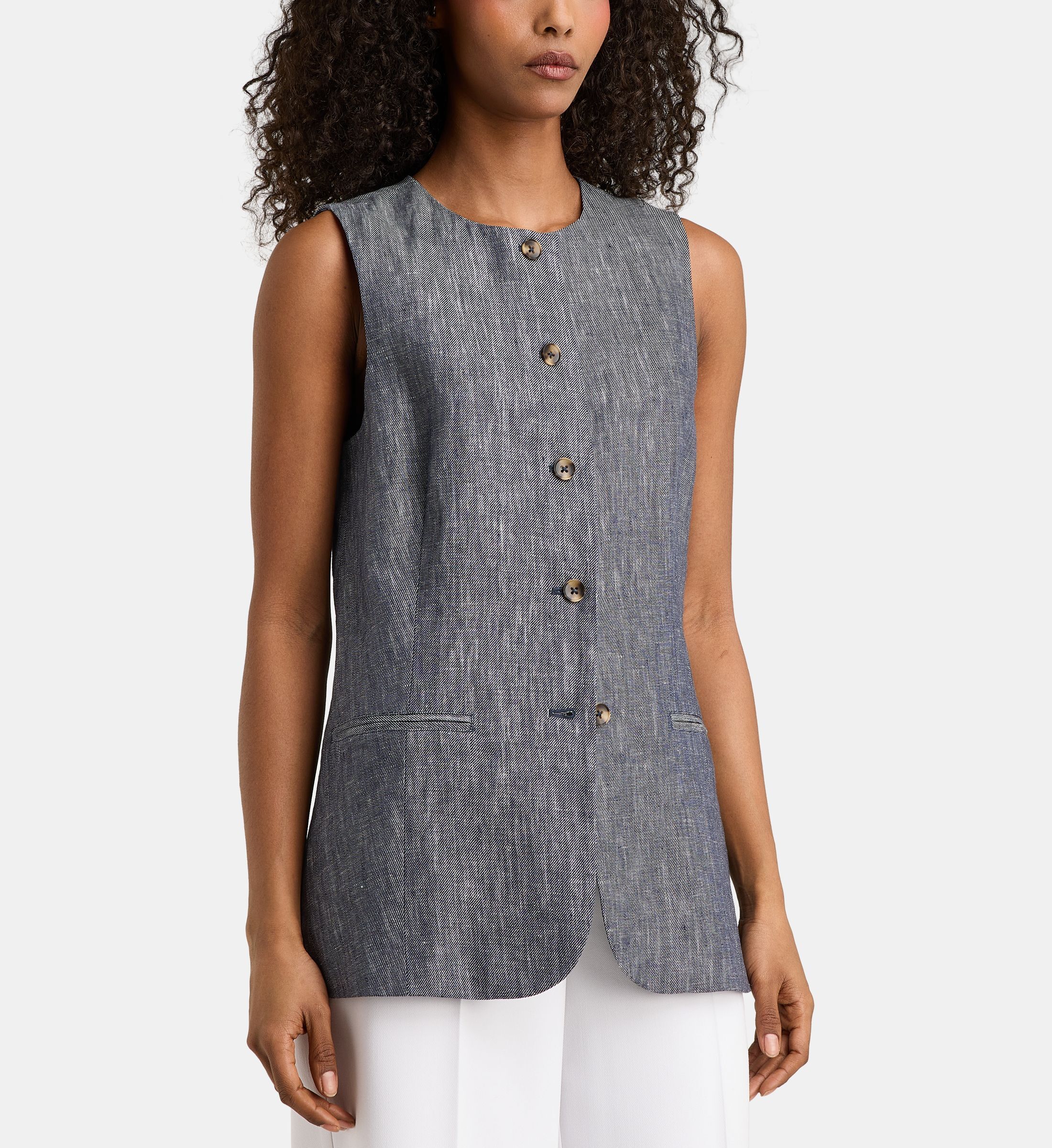 Veste noisette sans manches droite en lin, JODHPUR