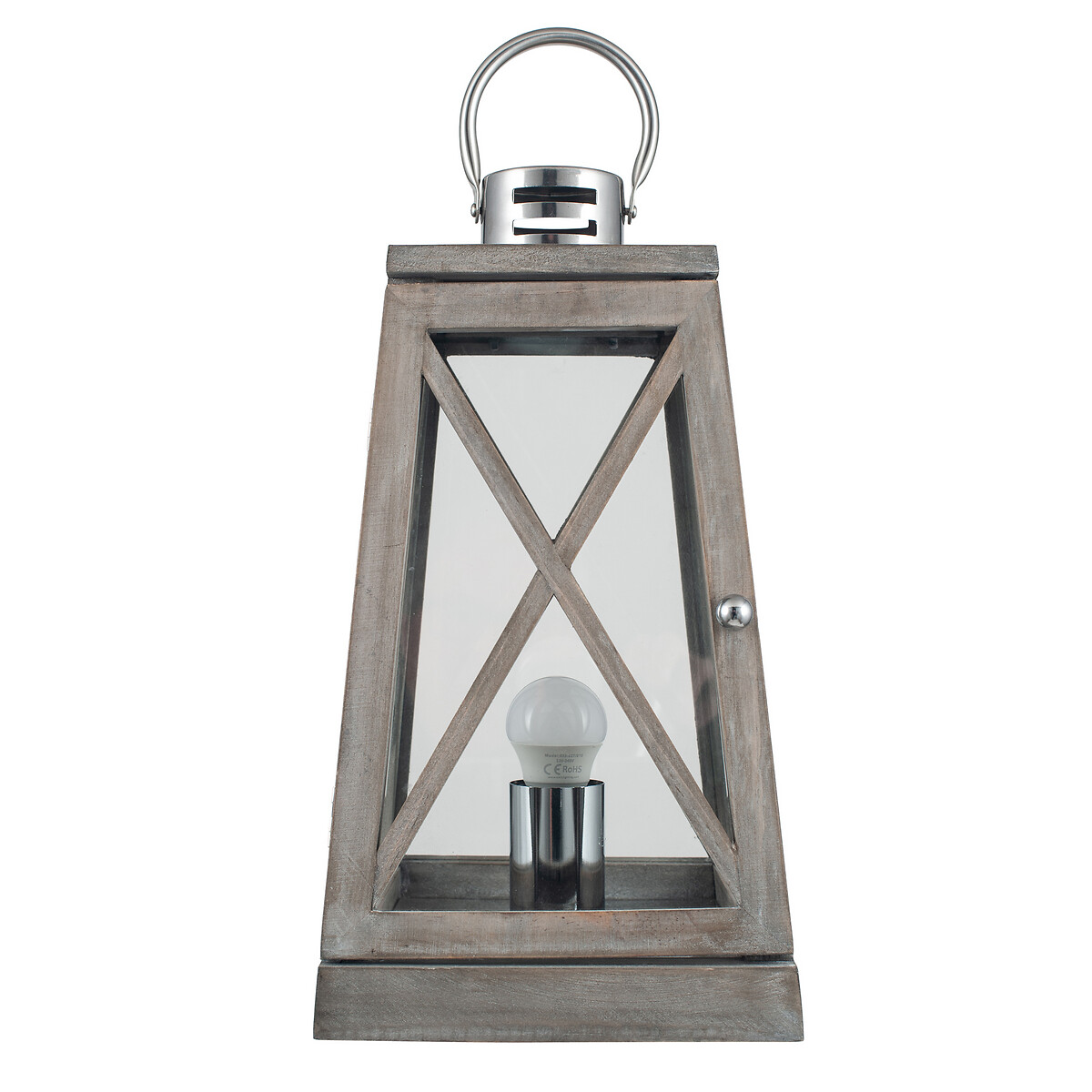 grey wooden lantern style table lamp