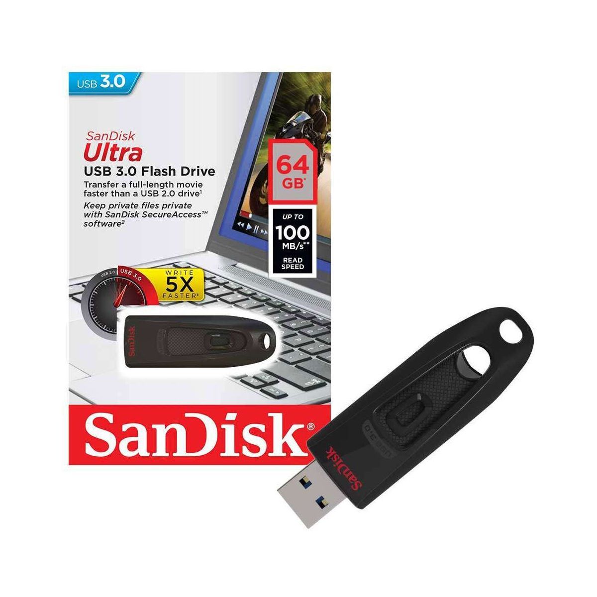 Sandisk Ultra Shift Clé USB 32GB USB 3.0 100 mo/s,Ultra rapide à