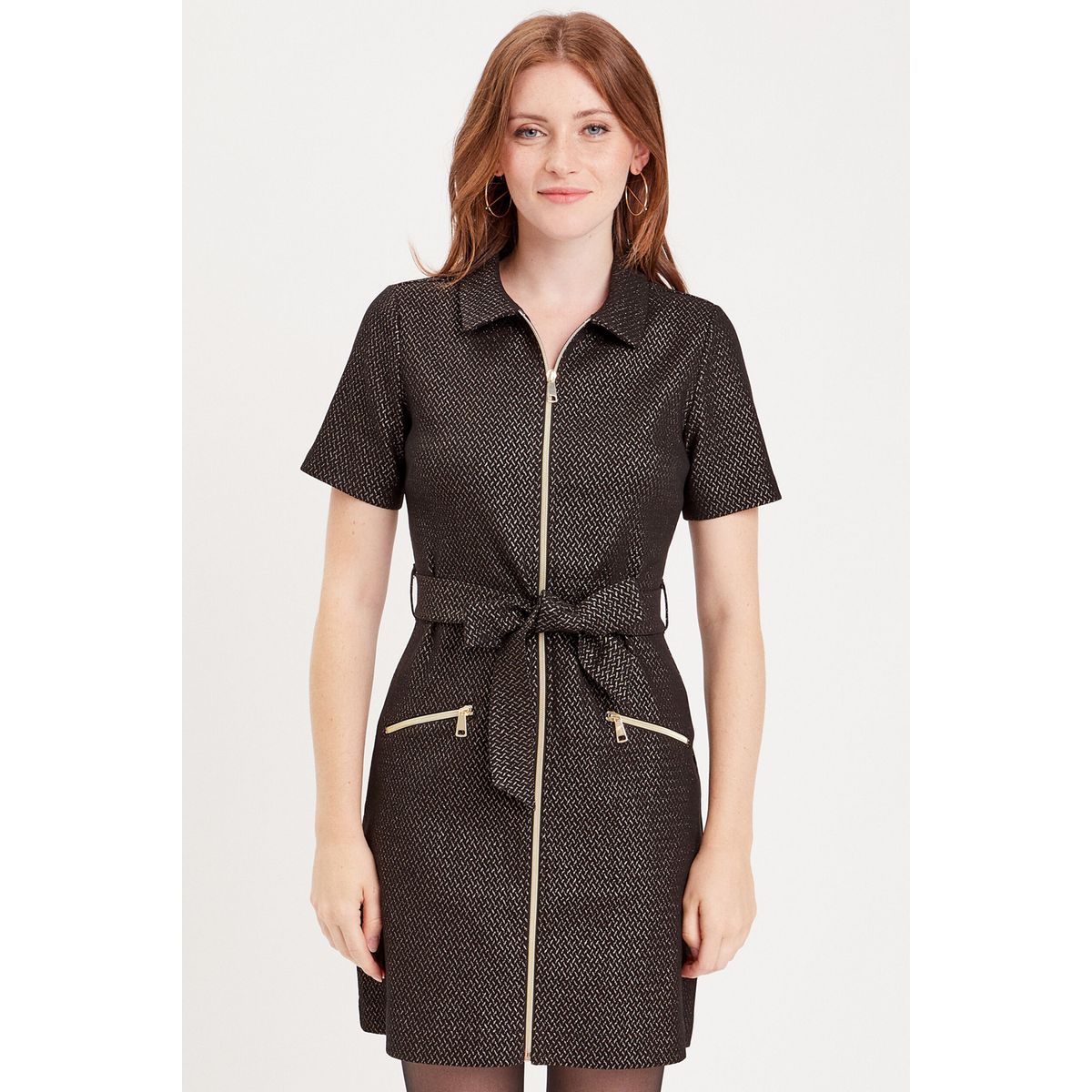 Robe droite ceinturée noir femme