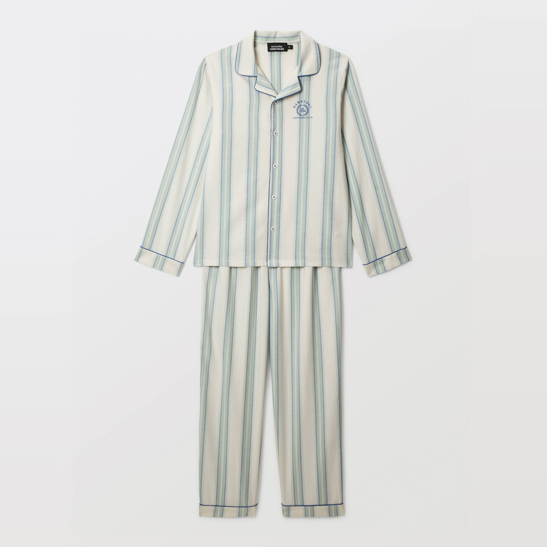 Pyjama chemise manches longues à carreaux en coton BIO GOTS, MONOPRIX