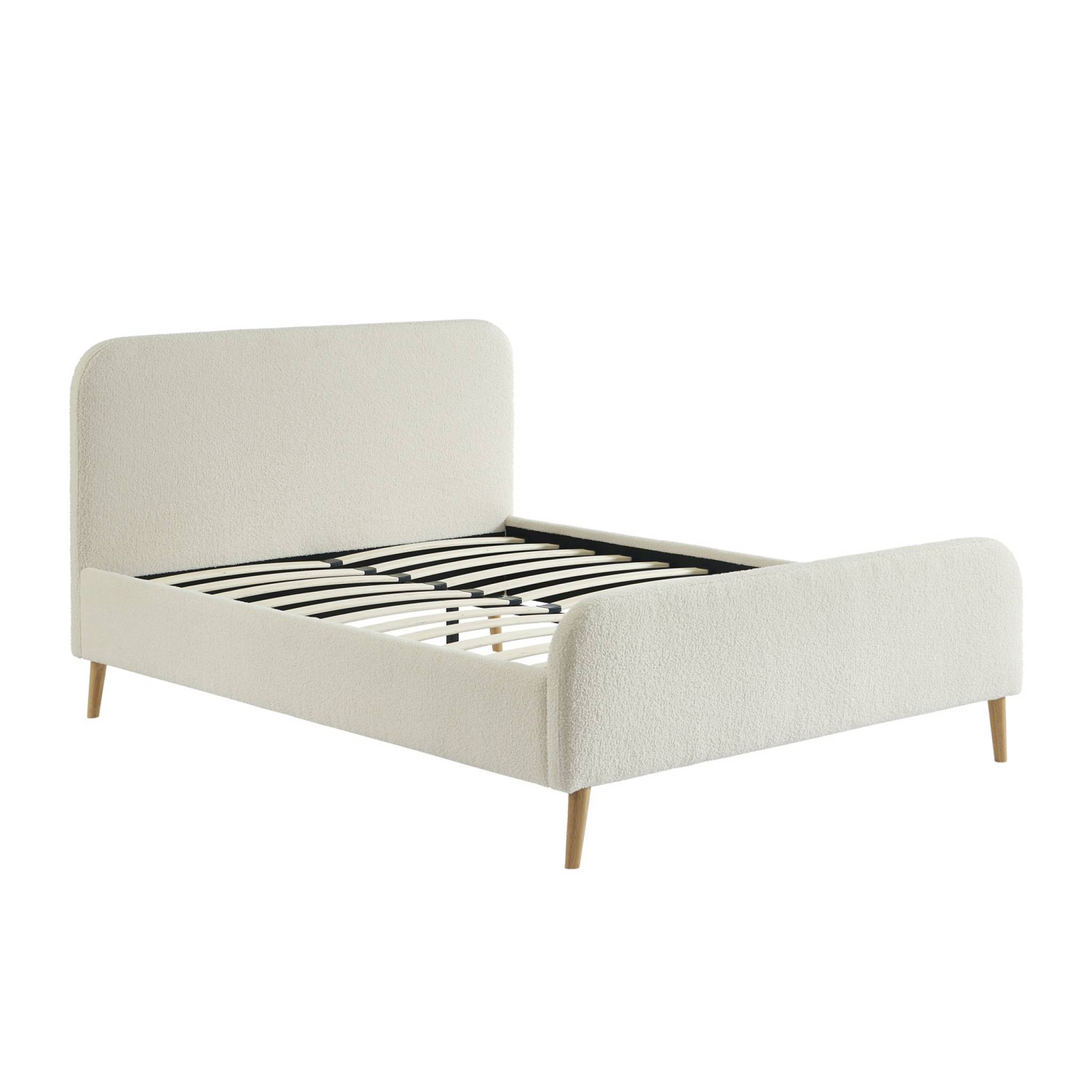 Lit avec sommier et tête de lit rembourrée 140 x 190 cm bouclette FINN, SWEEEK