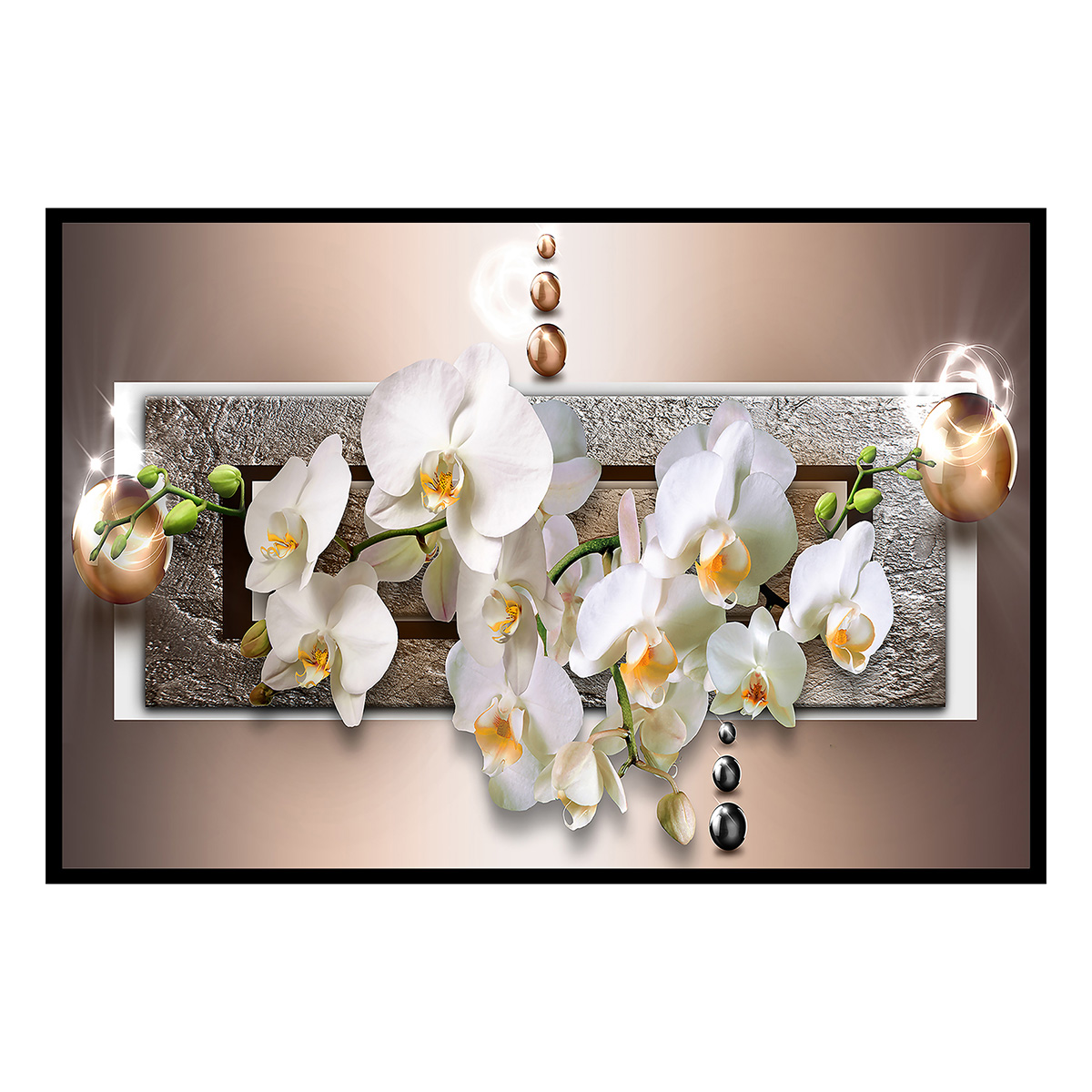 Affiche encadrée orchidées blanches zen, HEXOA