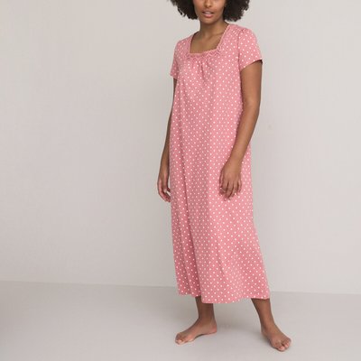 Cotton Long Nightdress in Polka Dot Print with Macramé Details ANNE WEYBURN