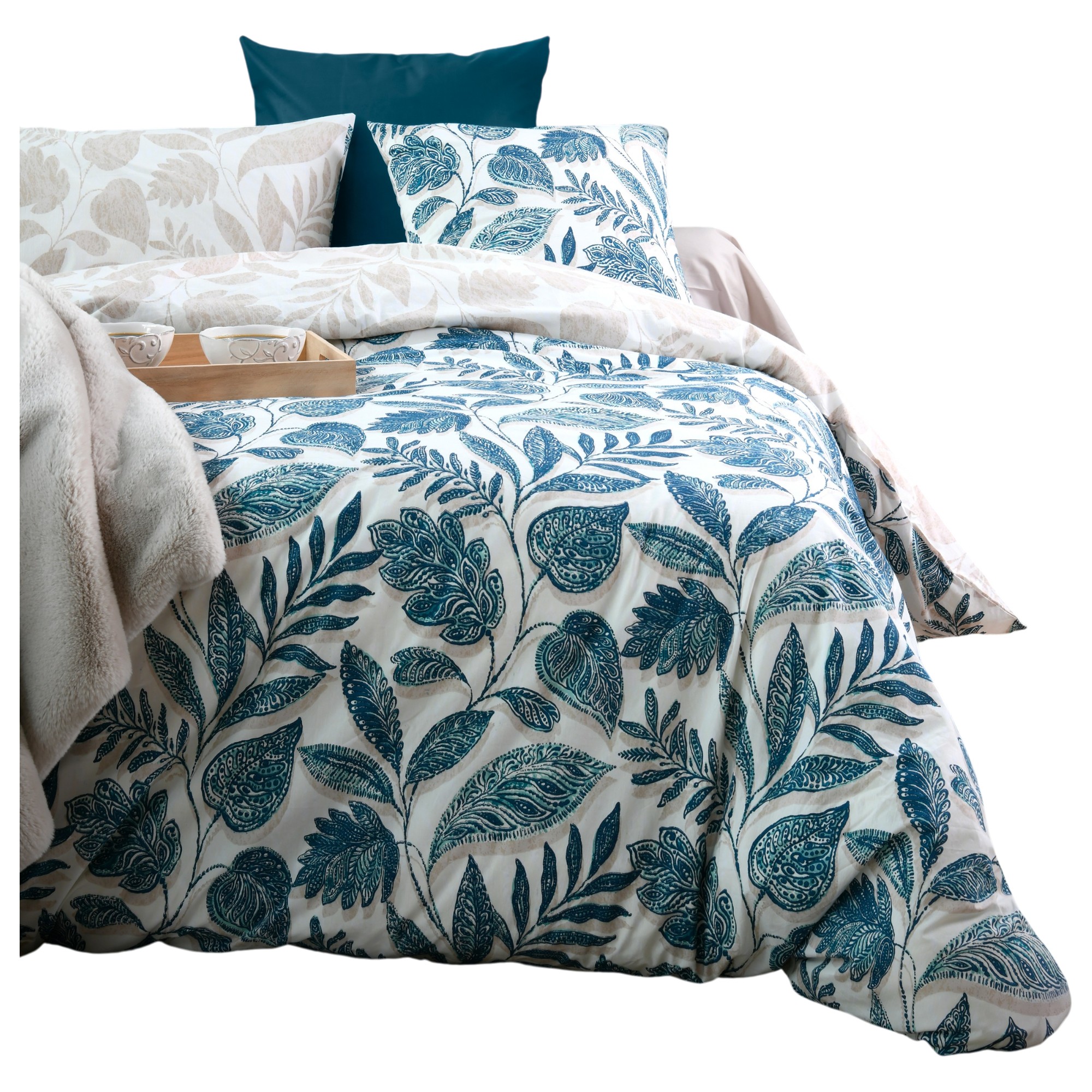 Housse de couette en percale de coton motif vegetal, EDEN