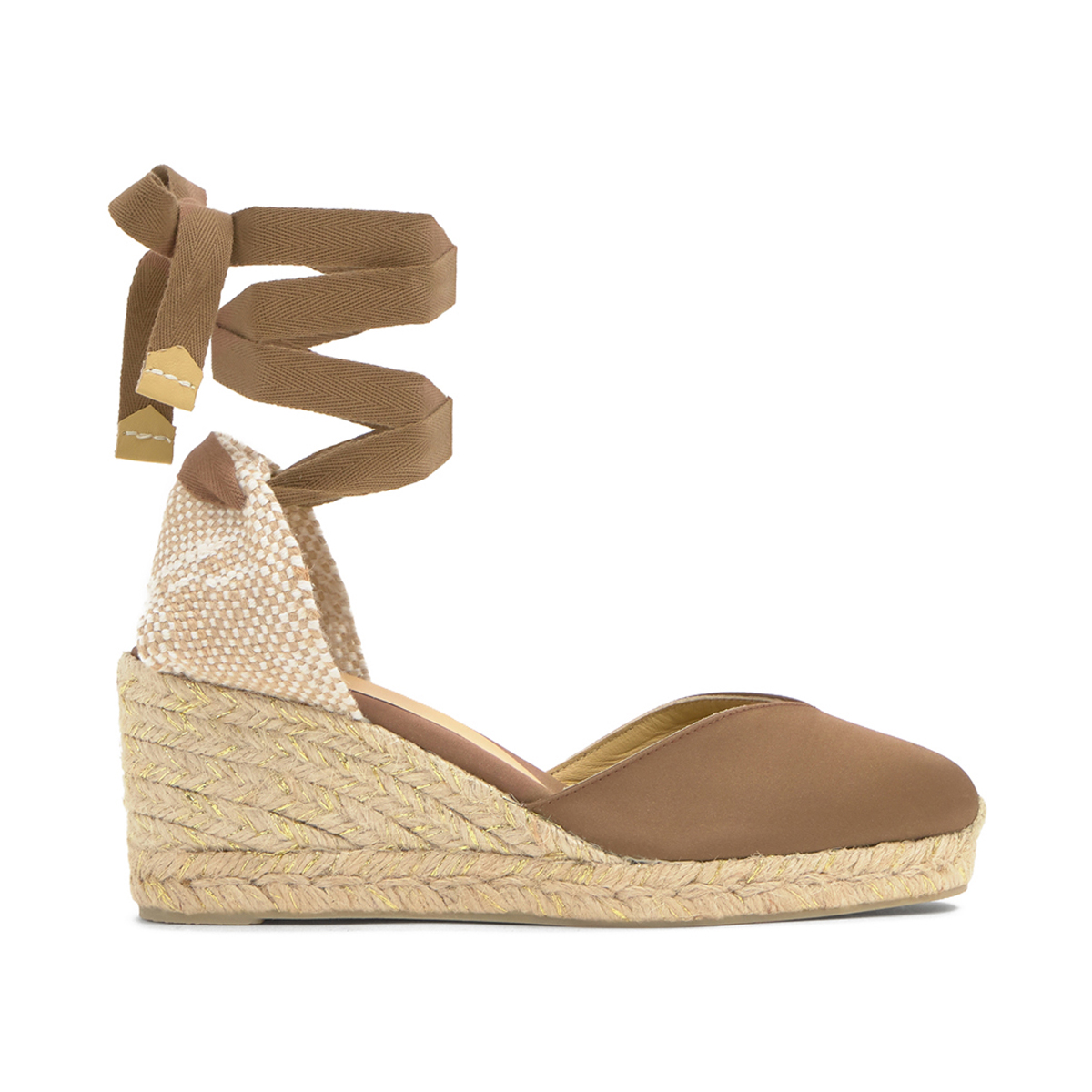 Espadrilles compensées en satin à rubans et décolleté en V CHIARA PLATFORM, CASTANER