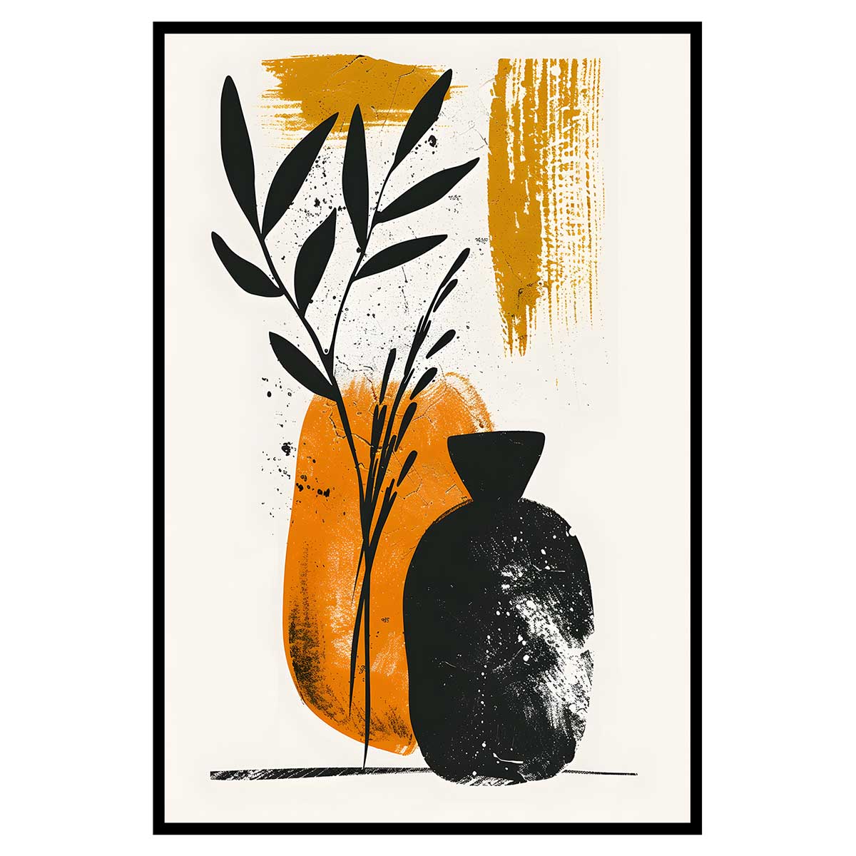 Affiche encadrée végétal abstrait ocre, HEXOA