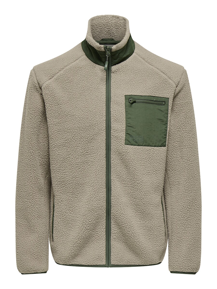 Teddyfleece-Jacke mit Reissverschluss und Brusttasche, ONLY & SONS