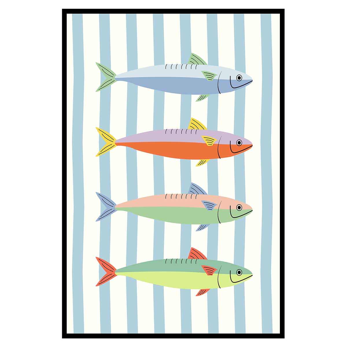 Affiche encadrée poissons graphiques colorés, HEXOA