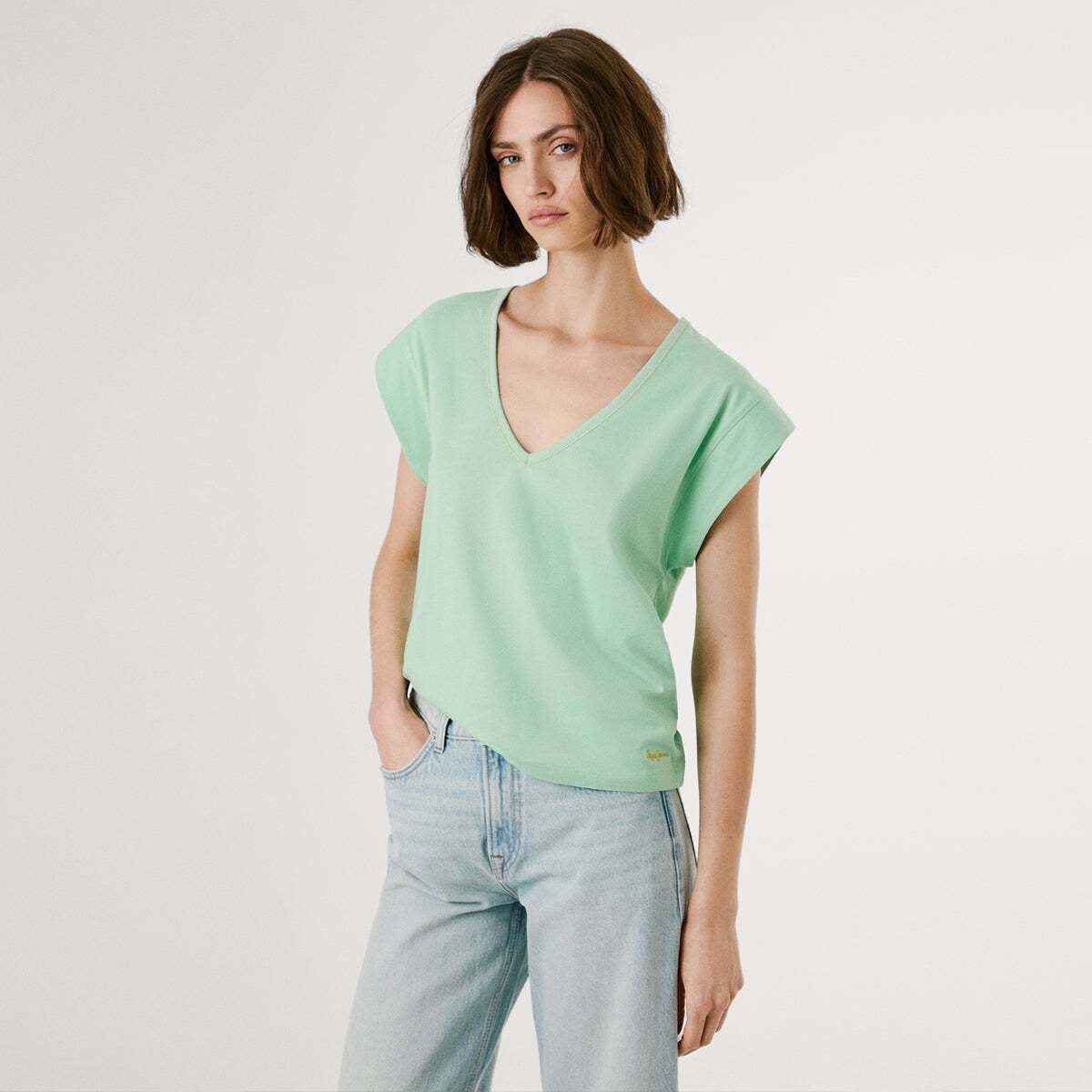 T-Shirt À Col V Brodé, PEPE JEANS