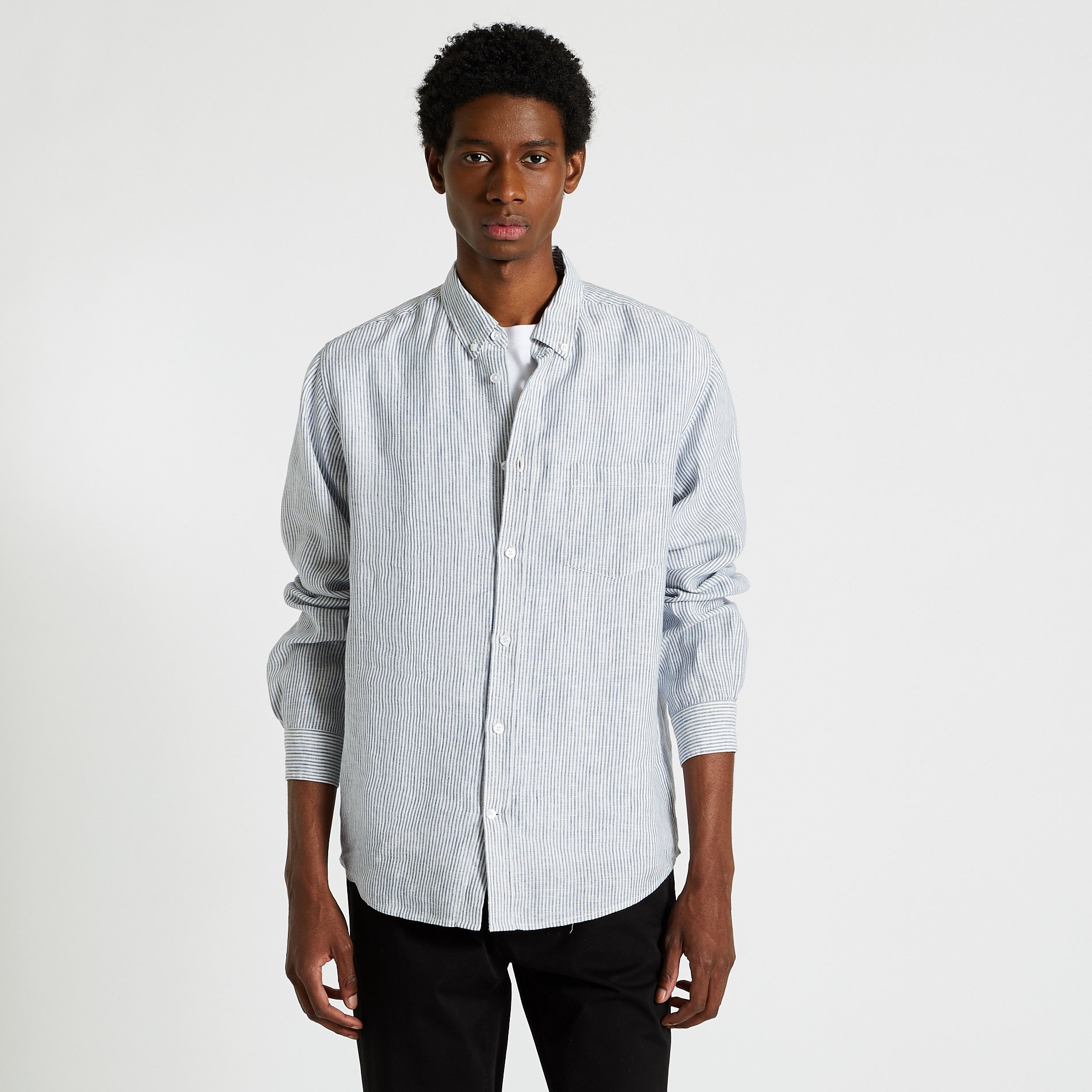 Chemise rayée en lin, MONOPRIX