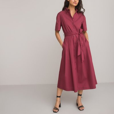 Cotton Midaxi Shirt Dress with Tie-Waist LA REDOUTE COLLECTIONS