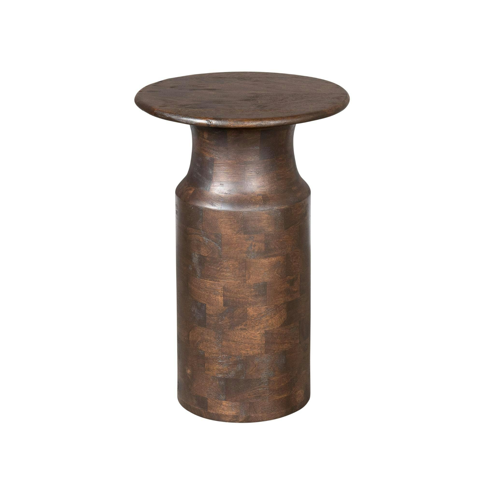 Table d'appoint ronde bois foncé pied colonne ALMA, PIER IMPORT
