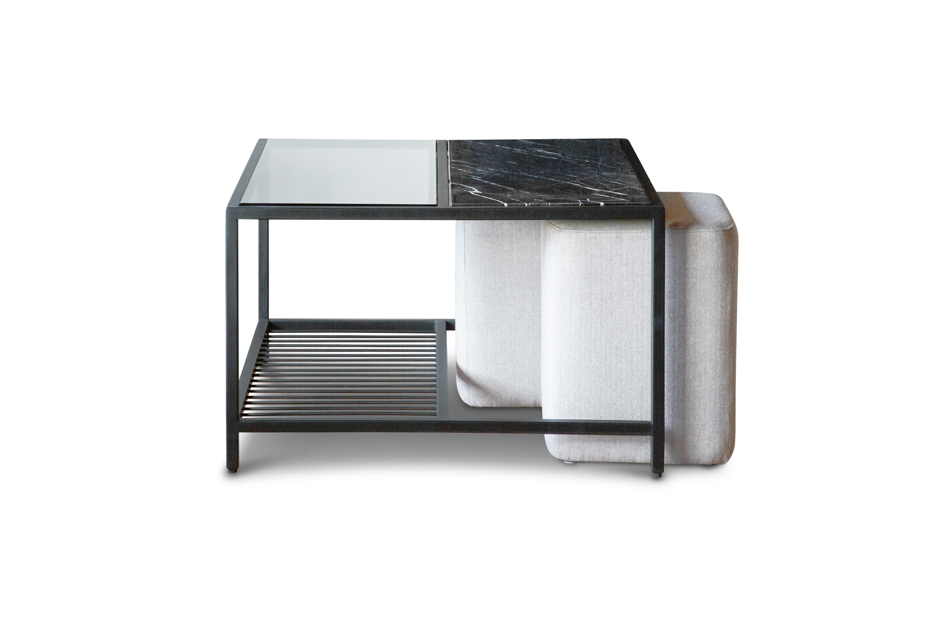 Table basse en marbre et poufs NOORA, PRODUIT INTERIEUR BRUT