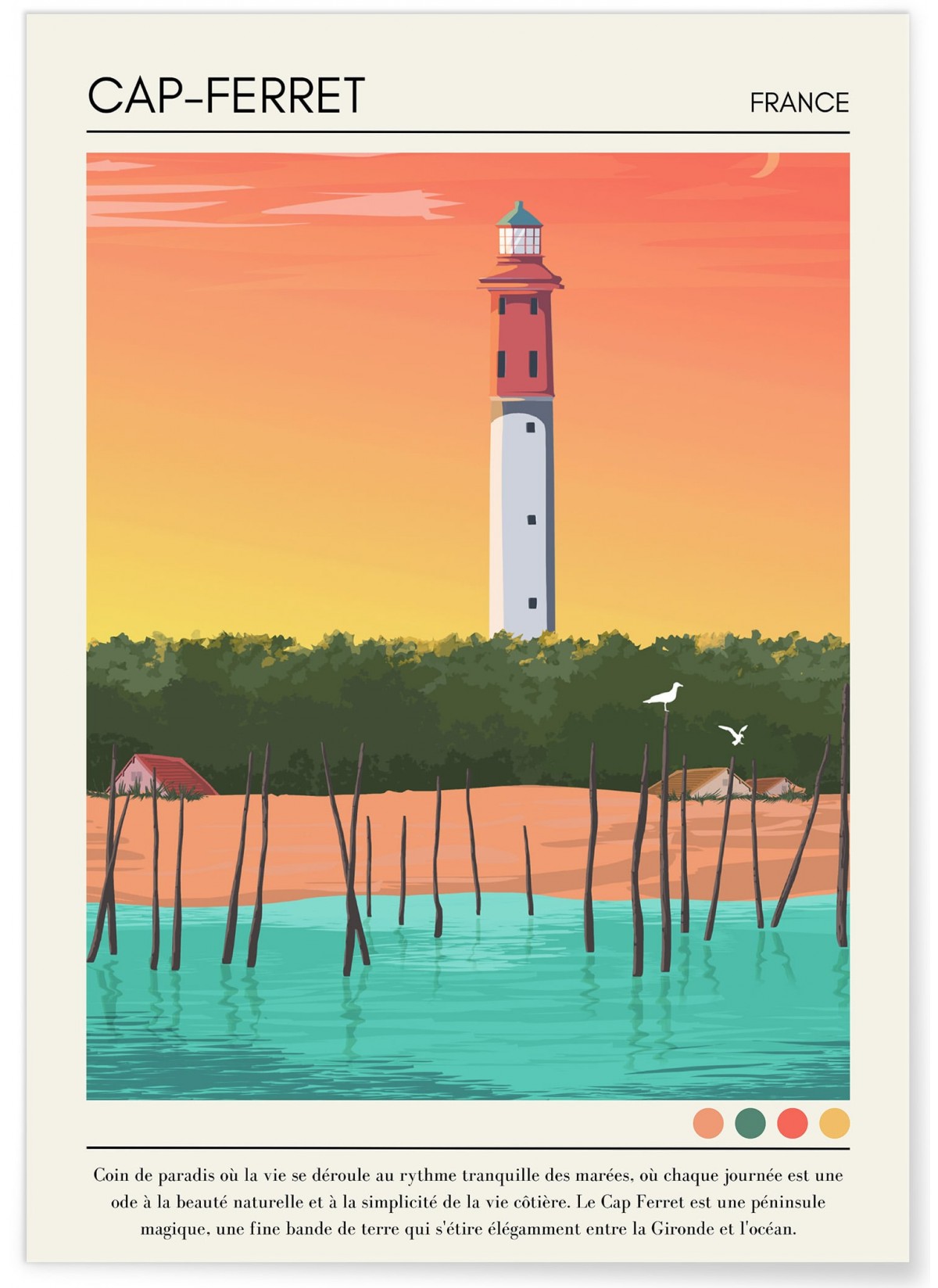 Affiche ville Cap-Ferret Vintage, L'AFFICHERIE