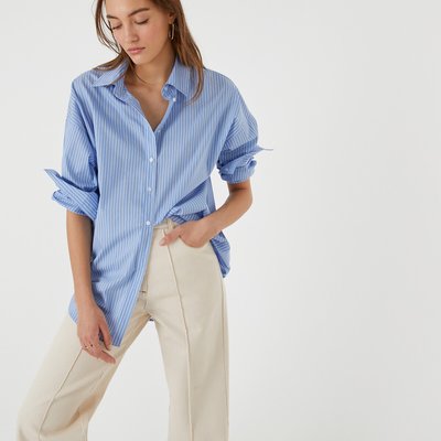Les Signatures - Striped Oversized Shirt in Cotton Mix with Long Sleeves LA REDOUTE COLLECTIONS