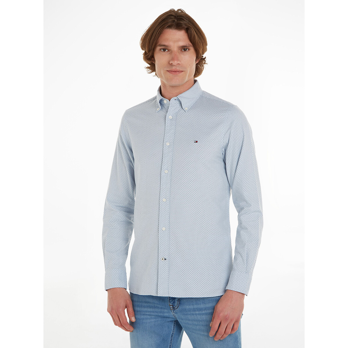 Embroidered Logo Cotton Shirt with Long Sleeves